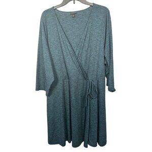 Torrid Plus 4 Dress Faux Wrap Work Stretch Blue Long Sleeve Knit Polyester Blend